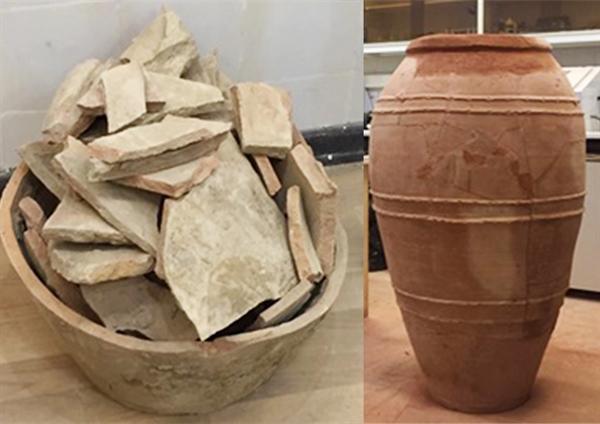 خمره ساسانی به دست آمده از کاوش های دشت ورامین مطالعه و مرمت شد