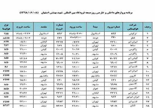 اعلام پروازهای داخلی وخارجی فرودگاه اصفهان