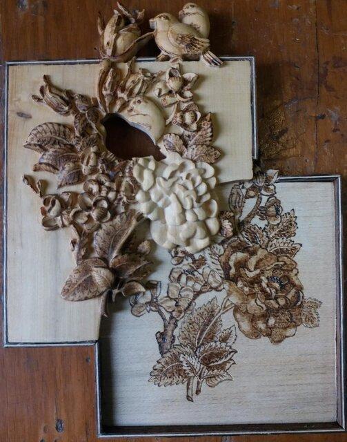 اجرای تابلو منبت ریز قلم با طرح گل و مرغ