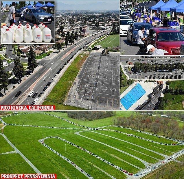 صف طولانی آمریکایی ها برای دریافت کمک های غذایی