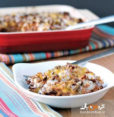 طرز تهیه کاسرول برنج و گوشت با سس سالسا