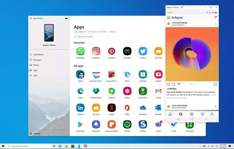 اجرای برنامه های اندروید در ویندوز 10 با ویژگی جدید Your Phone