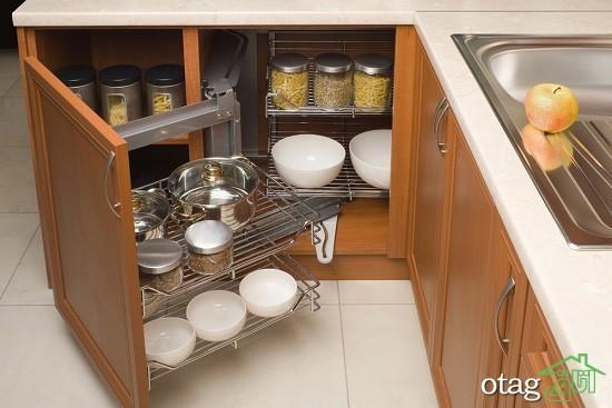 قفسه بندی داخل کابینت آشپزخانه به شیوه ای کاربردی و زیبا